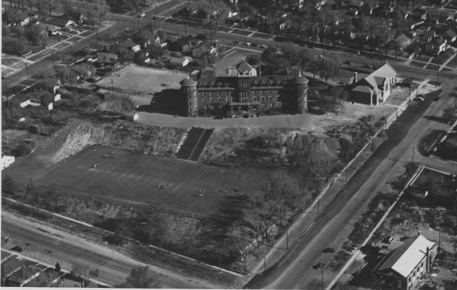 An overhead view of the school in the early 1950s.