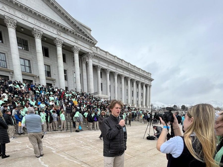 Students from Catholic and private schools attended a rally at the Utah Capitol on Jan. 24.