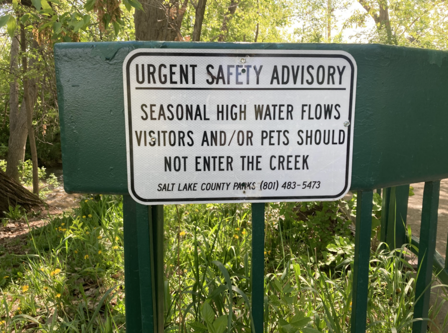 Flood warning sign in Sugar House Park