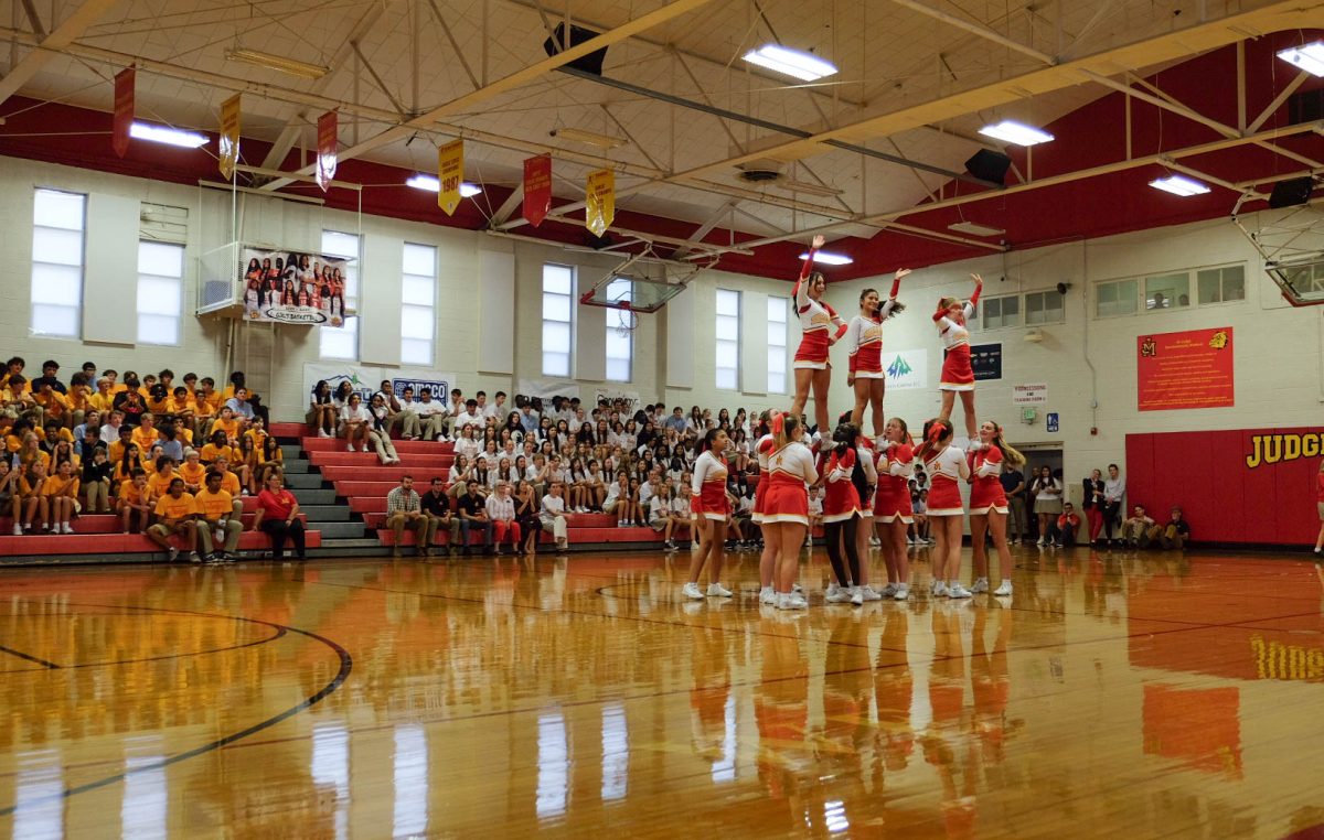 The cheerleaders at the Homecoming Pep Rally.