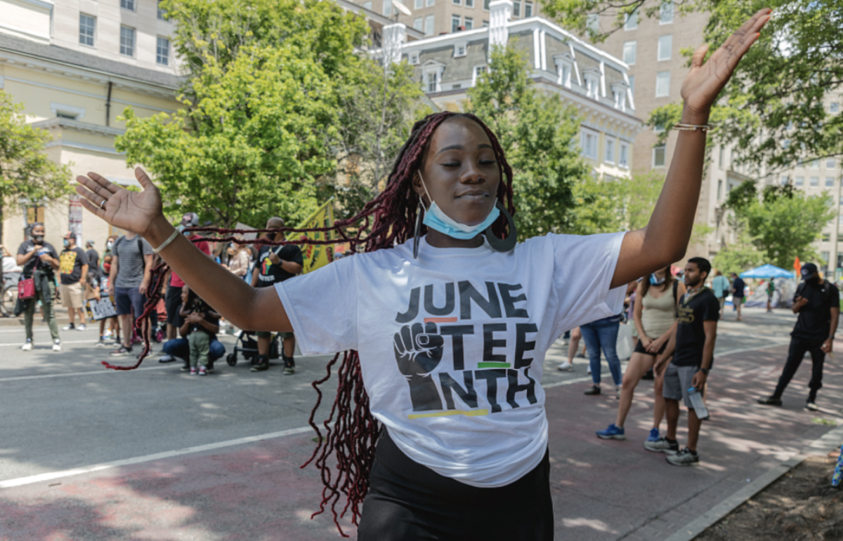 Dancers and marchers visit the 2020 Juneteenth Celebration in Washington D.C. (Carol Highsmith Collection, Library of Congress).