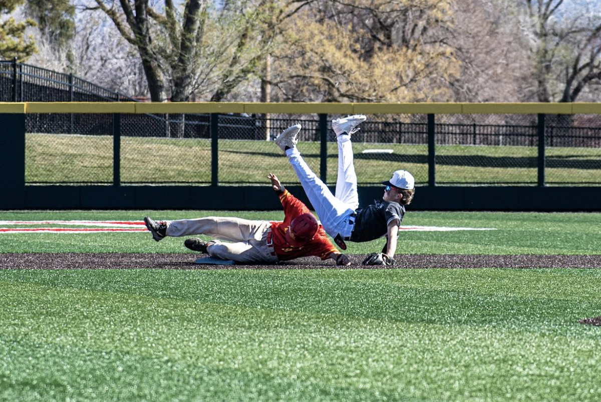 Safe at second? Kip Hodson slides into second in a game against Summit Academy on March 20. The game was the first high school game held at the University of Utah's new stadium, the Charlie Monfort Field at America First Ballpark.